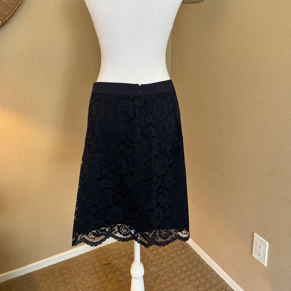 Navy pencil skirt with lace overlay